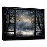 Midnight Gothic winter window view I - Landscapes Canvas Wall Art