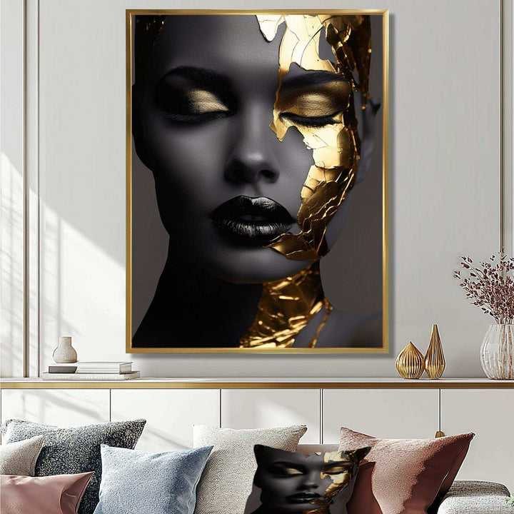 Black and golden woman Photo III - Fashion Canvas Wall Art