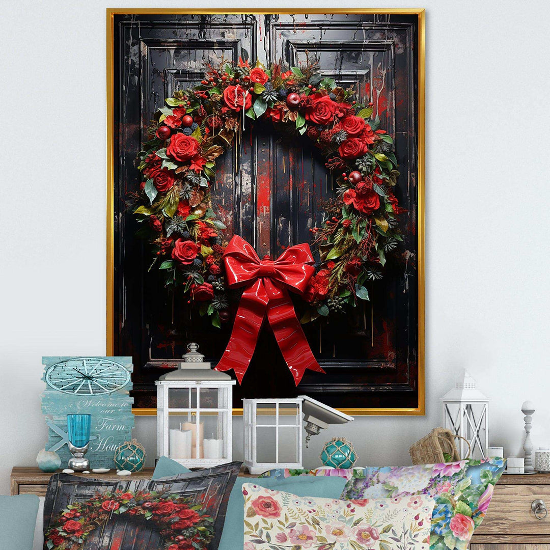 Christmas Holiday Festivity Wreath - Floral Canvas Wall Art