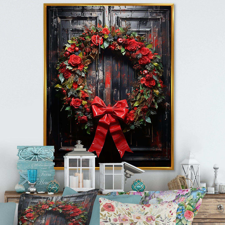 Christmas Holiday Festivity Wreath - Floral Canvas Wall Art