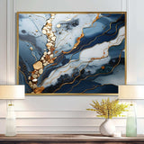 Blue and Gold Marble river II - Abstract Canvas Wall Art