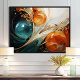 White blue and orange ink storm III - Abstract Canvas Wall Art