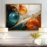 White blue and orange ink storm III - Abstract Canvas Wall Art