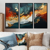 Blue and golden marble storm III - Canvas Wall Art Sets