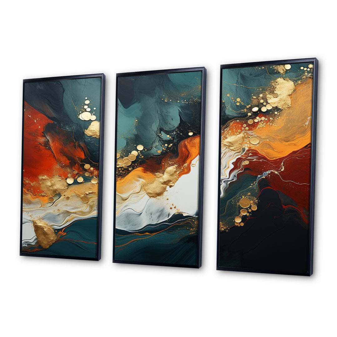 Blue and golden marble storm III - Canvas Wall Art Sets