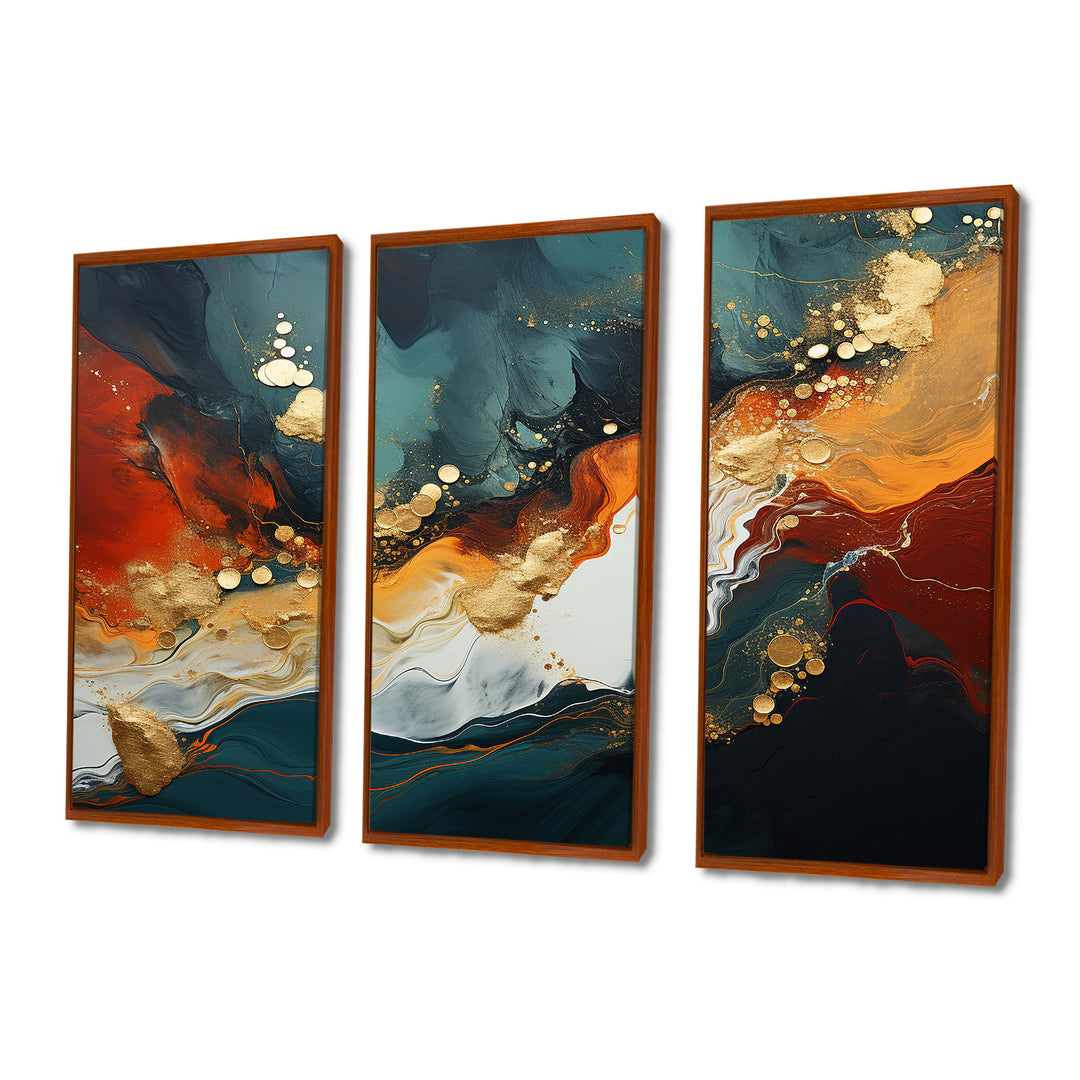 Blue and golden marble storm III - Canvas Wall Art Sets