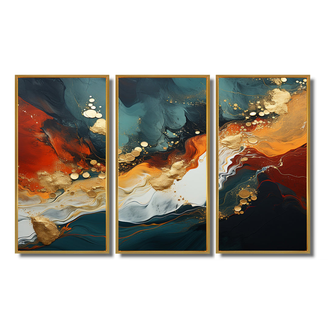 Blue and golden marble storm III - Canvas Wall Art Sets