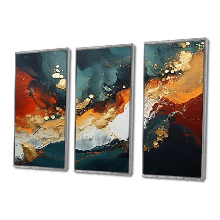 Blue and golden marble storm III - Canvas Wall Art Sets
