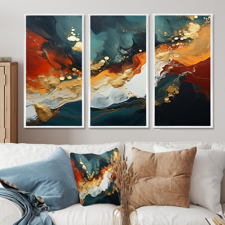 Blue and golden marble storm III - Canvas Wall Art Sets