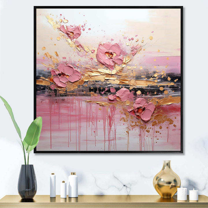 Gold and Pink Modern liquid Shapes II - Abstract Canvas Wall Art