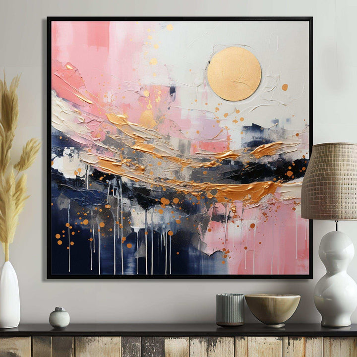 Gold and Pink Modern liquid Shapes III - Abstract Canvas Wall Art