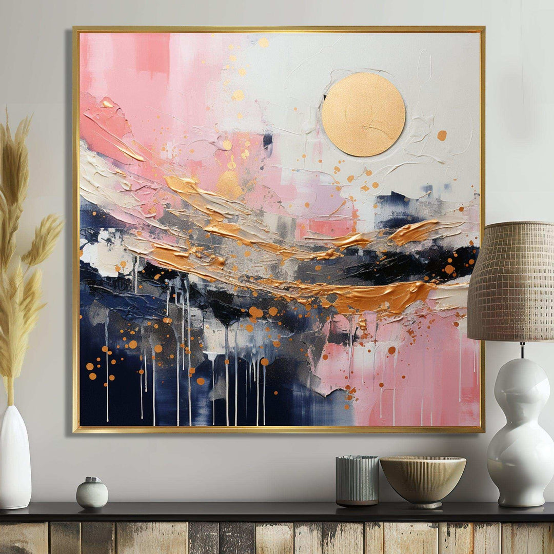 Gold and Pink Modern liquid Shapes III - Abstract Canvas Wall Art