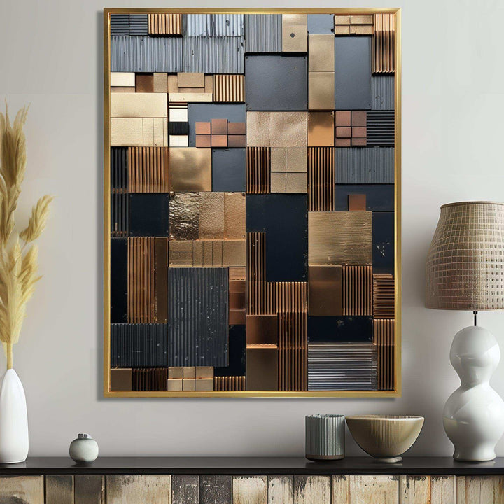 Brown Abstract tile mosiac charm - Abstract Canvas Wall Art