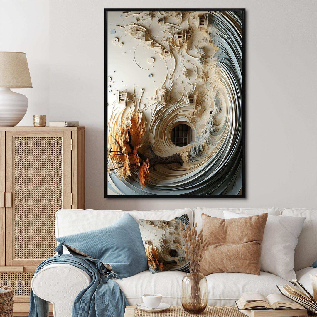White and blue feather spiral III - Abstract Canvas Wall Art