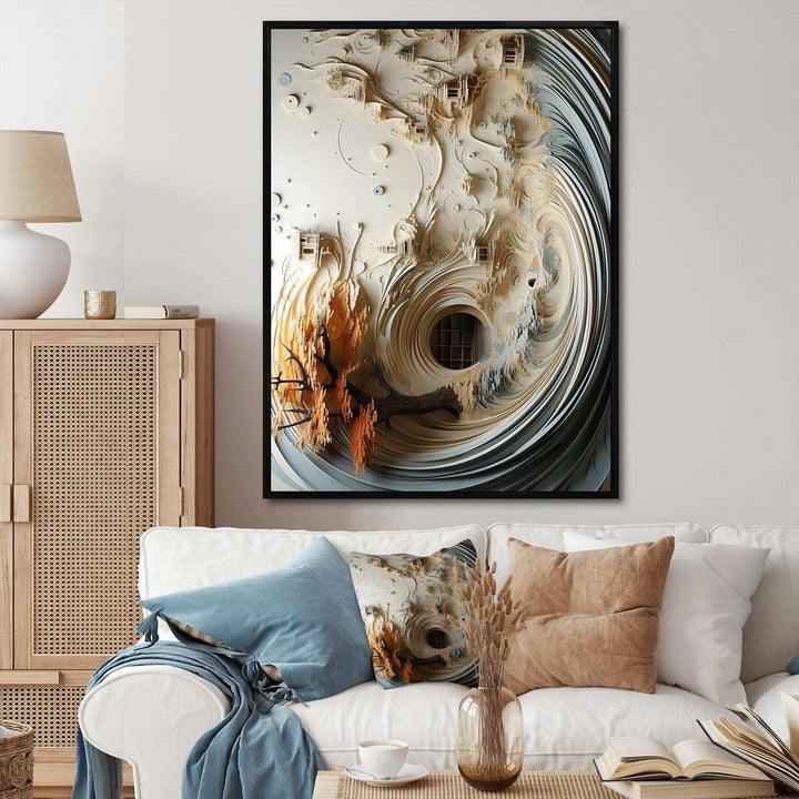 White and blue feather spiral III - Abstract Canvas Wall Art