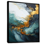 Gold and green white marble waterfall I - Abstract Canvas Wall Art