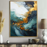 Gold and green white marble waterfall I - Abstract Canvas Wall Art