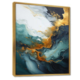 Gold and green white marble waterfall I - Abstract Canvas Wall Art