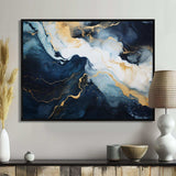 Gold and blue Abstract marble paint IV - Abstract Canvas Wall Art