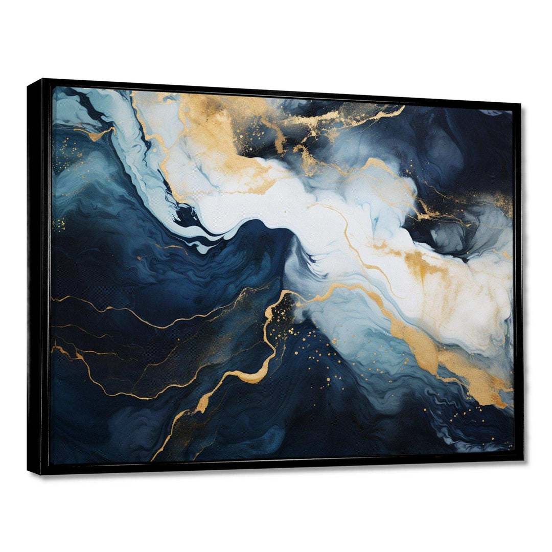 Gold and blue Abstract marble paint IV - Abstract Canvas Wall Art