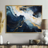 Gold and blue Abstract marble paint IV - Abstract Canvas Wall Art