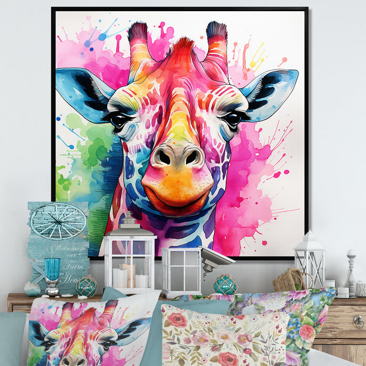 Colorful Majestic Giraffe Melody - Pink Giraffe Wall Art