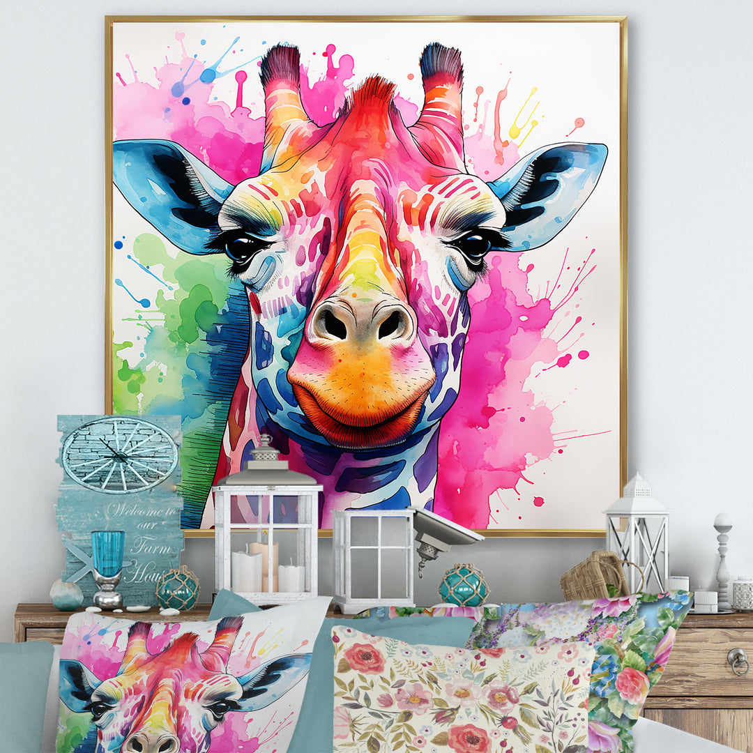 Colorful Majestic Giraffe Melody - Pink Giraffe Wall Art