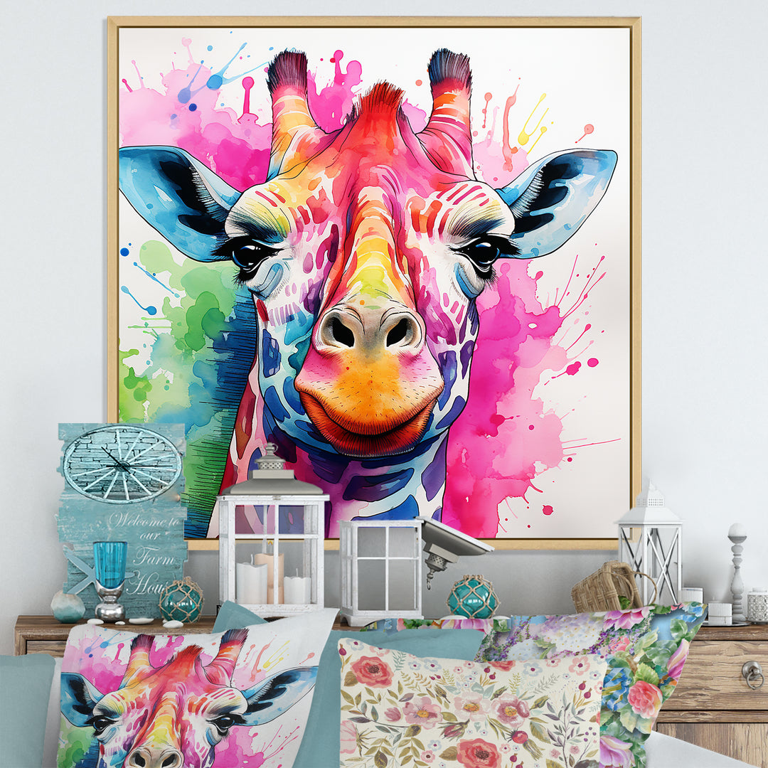 Colorful Majestic Giraffe Melody - Pink Giraffe Wall Art