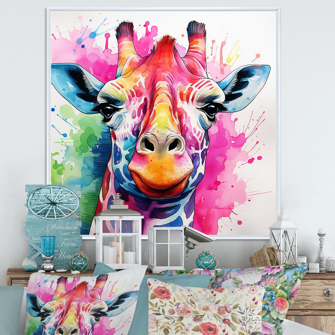 Colorful Majestic Giraffe Melody - Pink Giraffe Wall Art