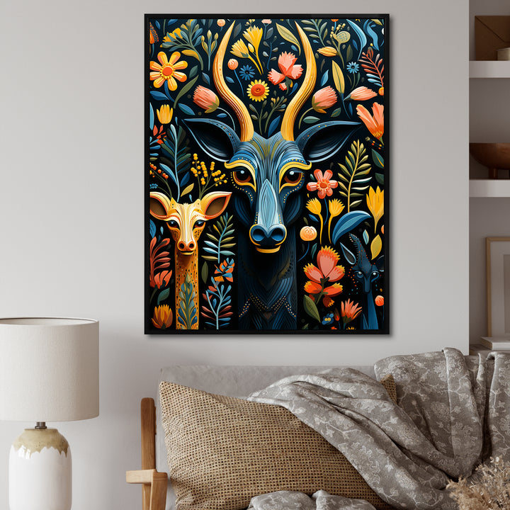 Yellow and green African Deer pattern - Deer Large Canvas Wall Art