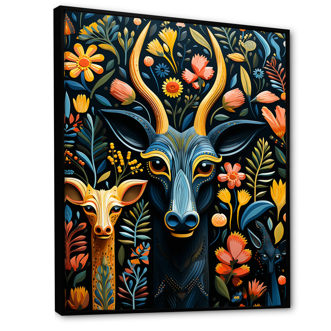 Yellow and green African Deer pattern - Deer Large Canvas Wall Art