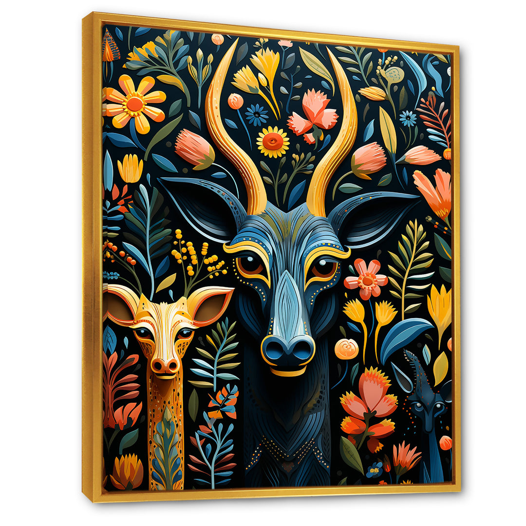 Yellow and green African Deer pattern - Deer Large Canvas Wall Art