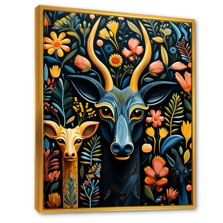 Yellow and green African Deer pattern - Deer Large Canvas Wall Art