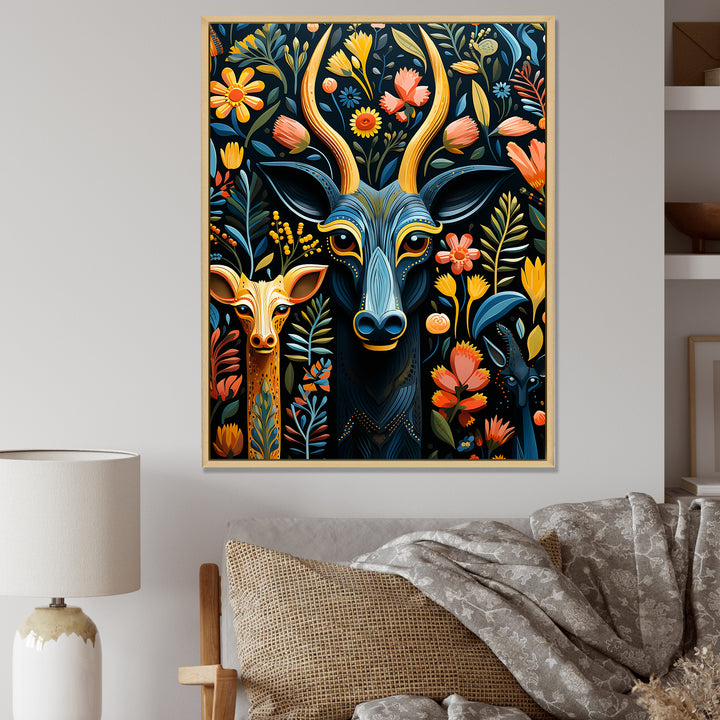 Yellow and green African Deer pattern - Deer Large Canvas Wall Art