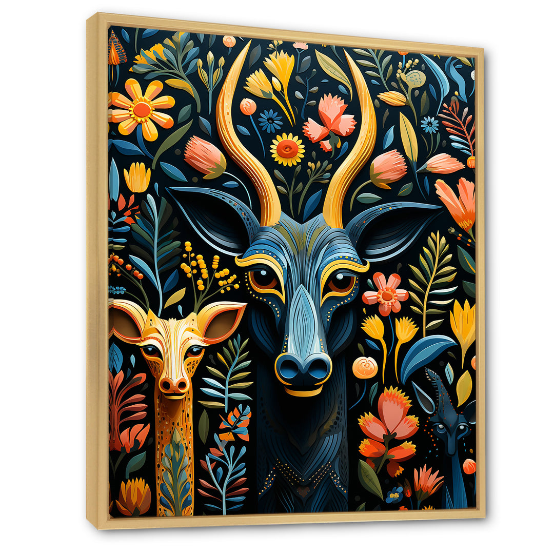 Yellow and green African Deer pattern - Deer Large Canvas Wall Art
