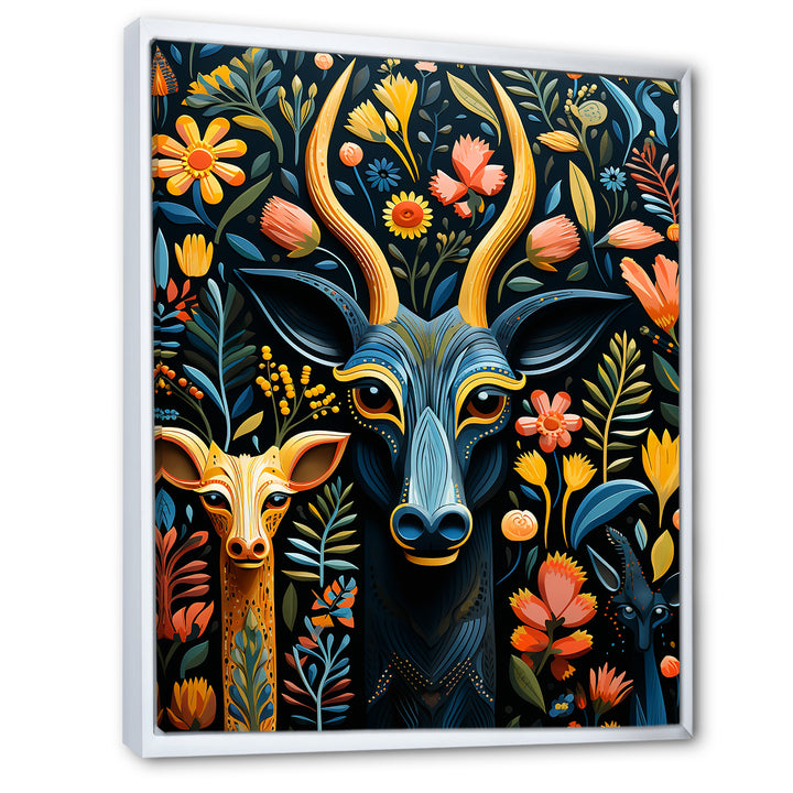 Yellow and green African Deer pattern - Deer Large Canvas Wall Art