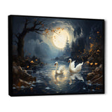 White Swans harmony moonlight pond II - Animals Canvas Wall Art