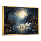 White Swans harmony moonlight pond II - Animals Canvas Wall Art