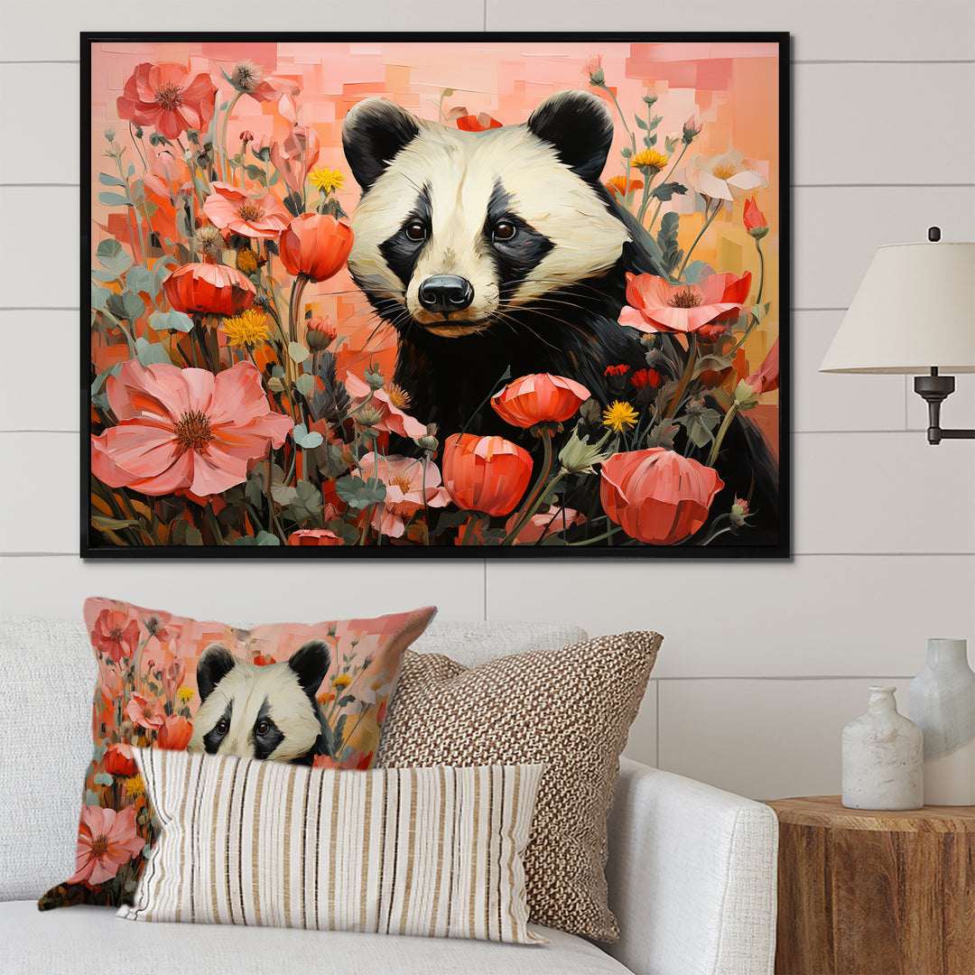 Panda blooms meadow - White Panda Wall Art