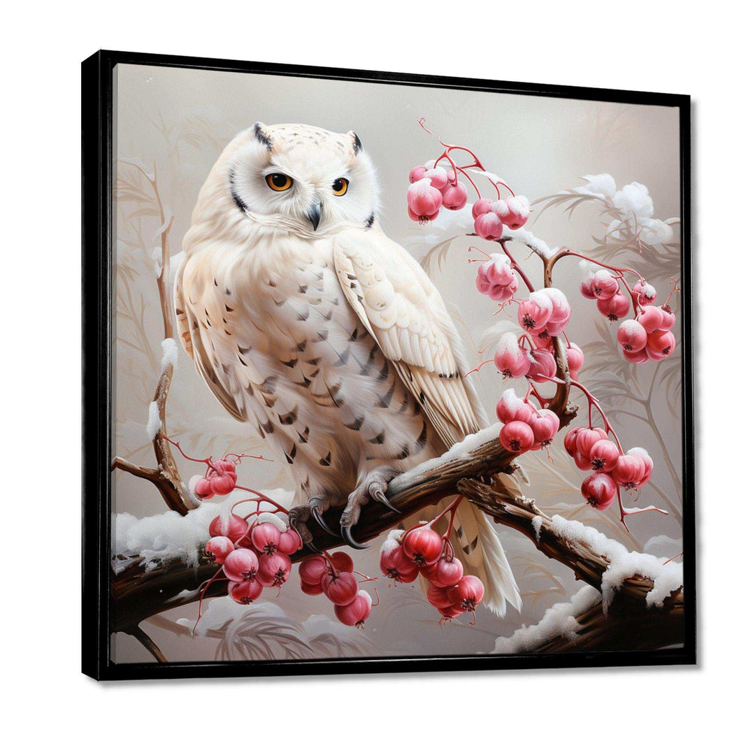 Snowy owl winter blooms perch II - Animals Canvas Wall Art