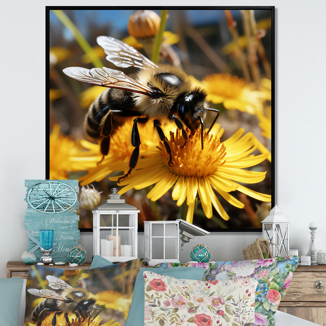 Pollen fuzzy buzz bumble bee - Bee Large Canvas Wall Art