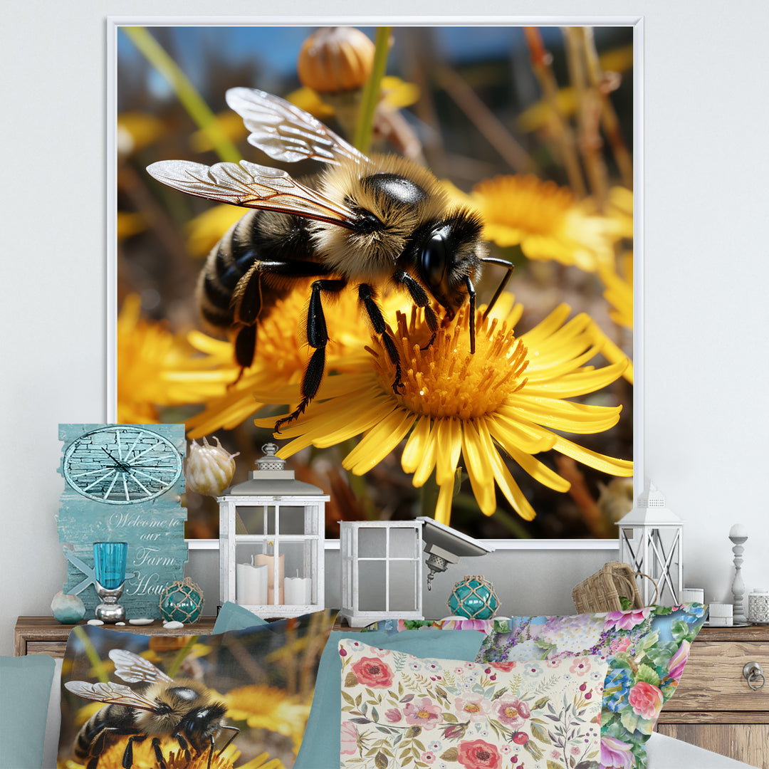 Pollen fuzzy buzz bumble bee - Bee Large Canvas Wall Art