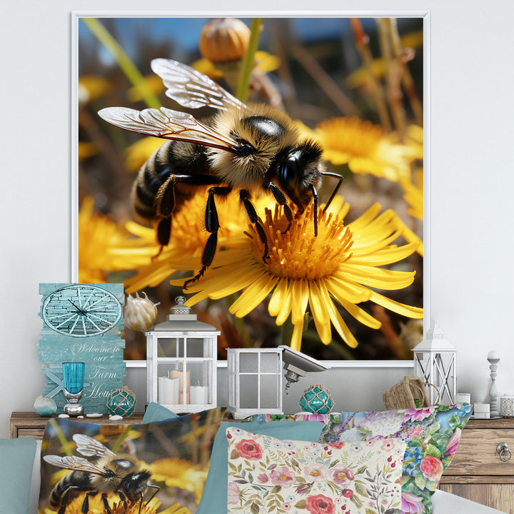 Pollen fuzzy buzz bumble bee - Bee Large Canvas Wall Art