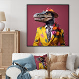 Pink and yellow Fashion dinosaur in suit - Pink Dinosaur Wall Art