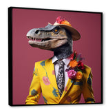 Pink and yellow Fashion dinosaur in suit - Pink Dinosaur Wall Art