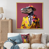 Pink and yellow Fashion dinosaur in suit - Pink Dinosaur Wall Art