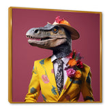Pink and yellow Fashion dinosaur in suit - Pink Dinosaur Wall Art