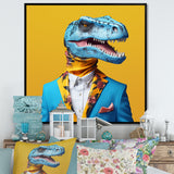 Blue and yellow Fashion Dinosaur in suit - Dinosaur Framed Canvas Art