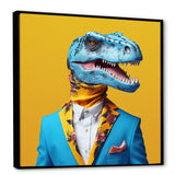 Blue and yellow Fashion Dinosaur in suit - Dinosaur Framed Canvas Art