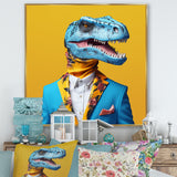 Blue and yellow Fashion Dinosaur in suit - Dinosaur Framed Canvas Art